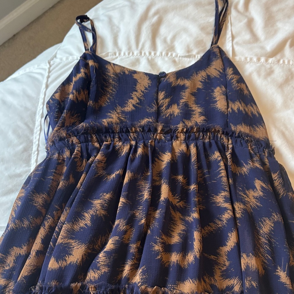 Urban Outfitters Navy and Brown Spaghetti Strap Tiered Sun Dress